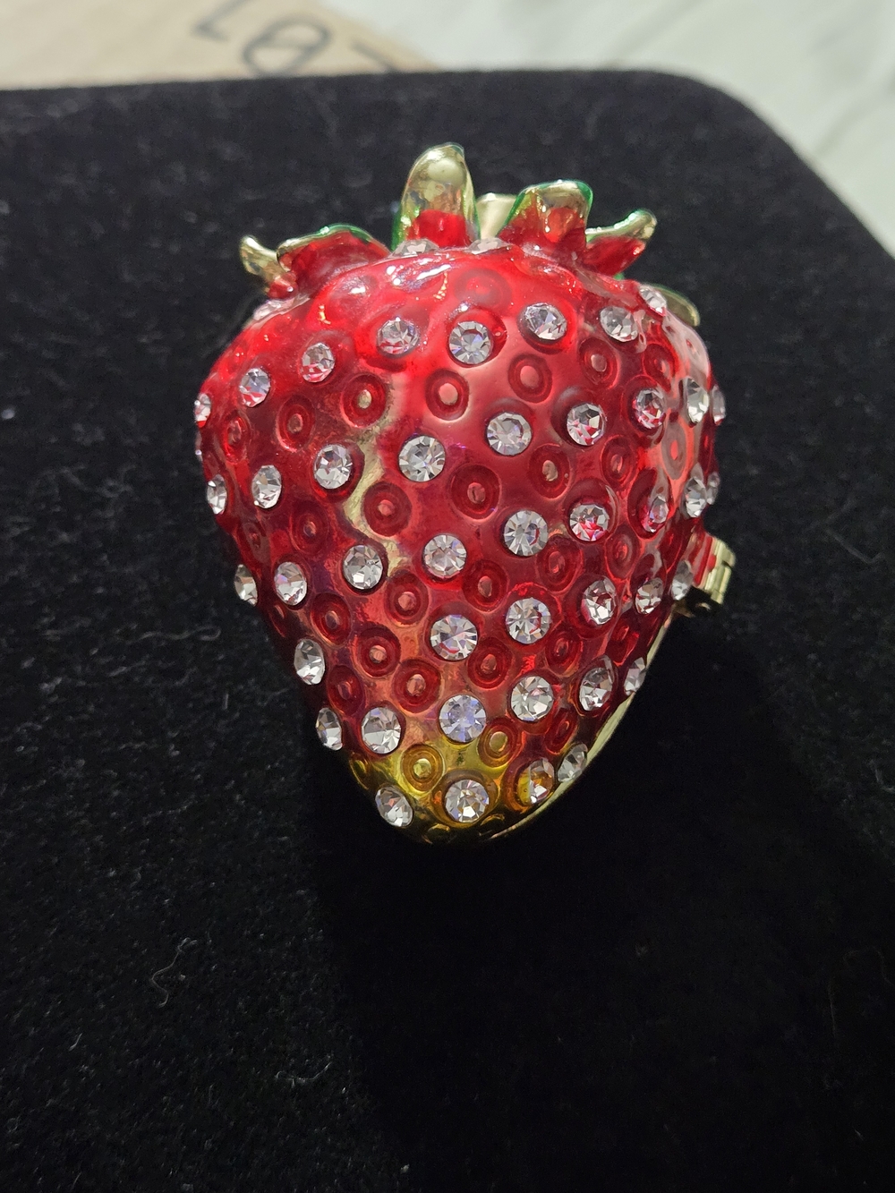 Red Crystal Strawberry Trinket Box Jewelry Holder - Picture 3 of 8